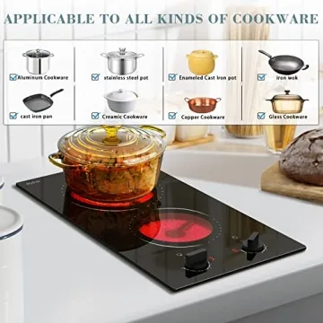 Hobsir 2 Burner Electric Cooktop with Knob Control 12 inch