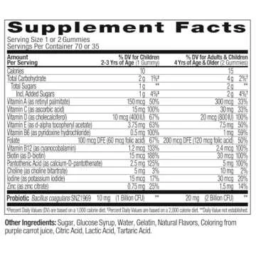 OLLY Kids Multivitamin & Probiotic Gummy, Digestive Support, Vitamins A, D, C, E, B, Zinc, Chewable Supplement, Berry Flavor, 35 Day Supply - 70 Count
