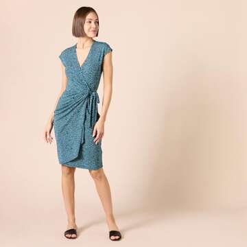 Amazon Essentials Women's Classic Cap Sleeve Wrap Dress (Available in Plus Size), Blue Daisy, Large