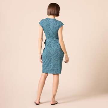Amazon Essentials Women's Classic Cap Sleeve Wrap Dress (Available in Plus Size), Blue Daisy, Large