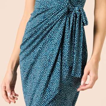 Amazon Essentials Women's Classic Cap Sleeve Wrap Dress (Available in Plus Size), Blue Daisy, Large