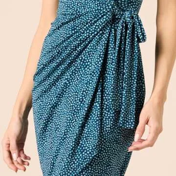 Amazon Essentials Women's Classic Cap Sleeve Wrap Dress (Available in Plus Size), Blue Daisy, Large