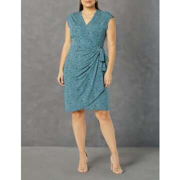 Amazon Essentials Women's Classic Cap Sleeve Wrap Dress (Available in Plus Size), Blue Daisy, Large