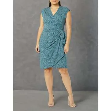 Amazon Essentials Women's Classic Cap Sleeve Wrap Dress (Available in Plus Size), Blue Daisy, Large