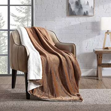Eddie Bauer - Throw Blanket, Soft Fleece Bedding with Sherpa Reverse, Plush Home Decor (Solid Brown, 50" x 60")