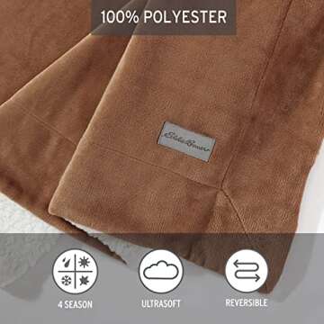 Eddie Bauer - Throw Blanket, Soft Fleece Bedding with Sherpa Reverse, Plush Home Decor (Solid Brown, 50" x 60")