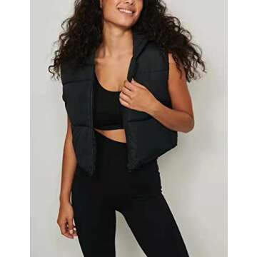 Yeokou Women's Cropped Puffer Vest Zip Up Stand Collar Sleeveless Outerwear with Pockets