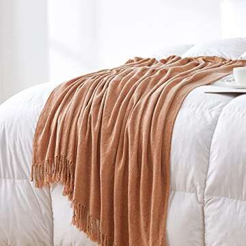 BOURINA Chenille Fluffy Throw Blanket with Decorative Fringe for Couch Cover Sofa Chair Blanket（50×60 Inches） Orange