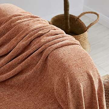 BOURINA Chenille Fluffy Throw Blanket with Decorative Fringe for Couch Cover Sofa Chair Blanket（50×60 Inches） Orange