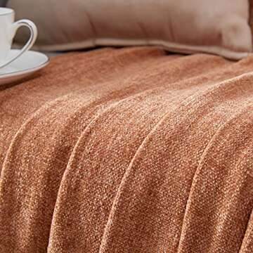 BOURINA Chenille Fluffy Throw Blanket with Decorative Fringe for Couch Cover Sofa Chair Blanket（50×60 Inches） Orange