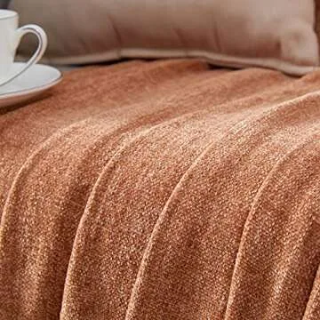 BOURINA Chenille Fluffy Throw Blanket with Decorative Fringe for Couch Cover Sofa Chair Blanket（50×60 Inches） Orange