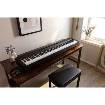 Yamaha, 88-Key Slim Digital Beginners with Weighted, Premium Grand Piano Sound, Compact Design, Music Rest, Sustain Pedal, and Built-in Speakers for Home Practice or Travel, (P143B)