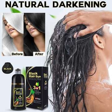 IIIMEIDU Black Hair Dye Shampoo 3 in 1 for Gray Hair, Herbal Ingredients Shampoo Black Hair Dye for ...