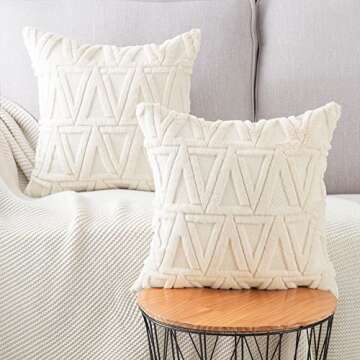 MADIZZ Beige Plush Short Wool Throw Pillow Covers Set of 2 Super Soft Boho Velvet Pillow Covers Decorative Textured Throw Pillowcases for Sofa Bedroom 18x18 Inch