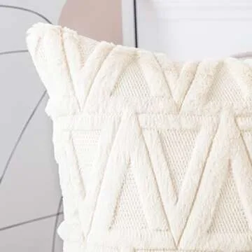 MADIZZ Beige Plush Short Wool Throw Pillow Covers Set of 2 Super Soft Boho Velvet Pillow Covers Decorative Textured Throw Pillowcases for Sofa Bedroom 18x18 Inch