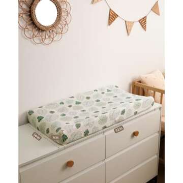 Blissful Diary Muslin Changing Pad Cover for Girls Boys, Ultra Soft Breathable Cotton, Baby Diaper Change Table Pad Covers, 2Pack (Monstera Leaves&Dark Green)