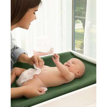 Blissful Diary Muslin Changing Pad Cover for Girls Boys, Ultra Soft Breathable Cotton, Baby Diaper Change Table Pad Covers, 2Pack (Monstera Leaves&Dark Green)