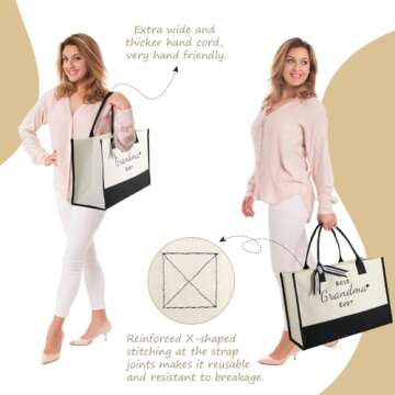 Mothers Day Gifts for Grandma, Grandma Gifts, Embroidery Can-vas Tote Bag for Women w Makeup Bag Inner Pocket Gifts Box Card,Grandma Gifts Christmas, Grandma Bag, Personalized Grandma Birthday Gifts