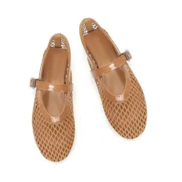 Stylish DOEYG Brown Mesh Ballet Flats for Women
