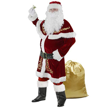 Halfjuly Men's Santa Costume Set - 12pcs Velvet Suit for Christmas