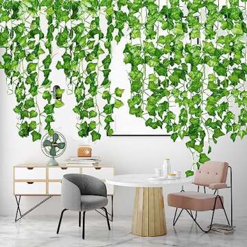 YAHUAA 12 Pack 84 Feet Fake Ivy Leaves Vines Artificial Garland Greenery Hanging Plants for Bedroom Decor Aesthetic, Party Wedding Wall, Halloween, Christmas