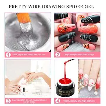 SAVILAND 6 Colors Spider Gel, New Upgraded Matrices Spider Gel with Nail Art Brushes, Nail Designs Gel Paint Wire Drawing Gel Polish for Line (White Black Red Blue Gold Silver)