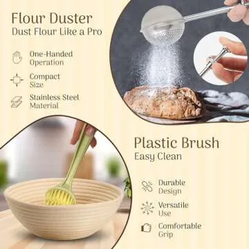 Banneton Bread Proofing Basket Set Sourdough Starter Kit Round 9" Rattan Proofing Basket, 36oz Large Wide Sourdough Starter Jar, Bread Lame, Sourdough Bread Baking Supplies, Banneton Basket Gift Set