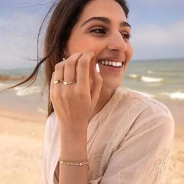 NOKMIT 5mm 14K Gold Filled Rings for Women Dainty Gold Cubic Zirconia Wedding Band Promise Anniversary Thumb Ring Non Tarnish Comfort Fit Size 6 to 10 (Line,5)