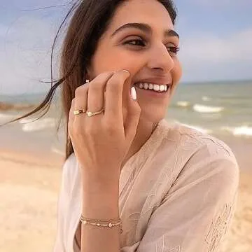 NOKMIT 5mm 14K Gold Filled Rings for Women Dainty Gold Cubic Zirconia Wedding Band Promise Anniversary Thumb Ring Non Tarnish Comfort Fit Size 6 to 10 (Line,5)