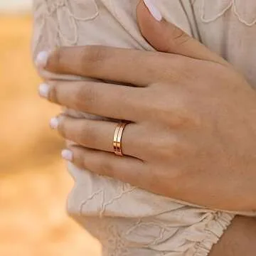 NOKMIT 5mm 14K Gold Filled Rings for Women Dainty Gold Cubic Zirconia Wedding Band Promise Anniversary Thumb Ring Non Tarnish Comfort Fit Size 6 to 10 (Line,5)