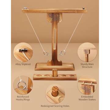 Ring Toss Game for Adults, 3-Second Instant Assembly Hook and Ring Game with Sturdy Structure, XL Size(15.8’’ X 15’’) Indoor Outdoor Holiday Party Games, Fun Family Games for Backyard, Camping, Beach