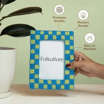 Folkulture 4x6 Picture Frames for Wall Décor, Photo Frame with Plexiglass, Vertical and Horizontal Formats Picture Frames 4x6, Wall Hanging or Tabletop Boho Picture Frame | Valentine Gifts for Her