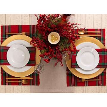 DII Farmhouse Christmas Plaid Dining Table & Kitchen Décor, Holiday Napkin Set, 18X18, Red & Green, 6 Count