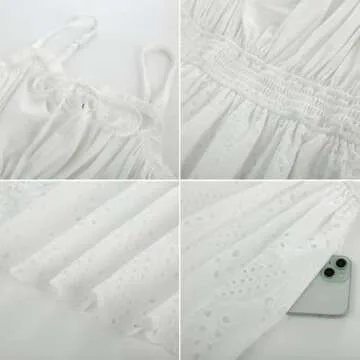 GRACE KARIN Women's 2025 Summer Sleeveless Eyelet Dress Casual Knot Front A Line Sundress Elegant Hollow Out Midi Outfit White L