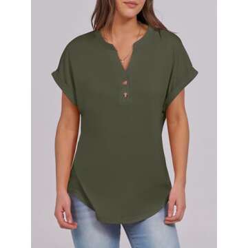 ANRABESS Women’s Short Sleeve Henley Tops - Summer Casual V Neck Blouses