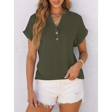 ANRABESS Stylish Henley Tops for Women in Army Green
