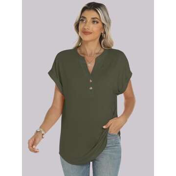 ANRABESS Stylish Henley Tops for Women in Army Green