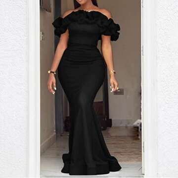 Cololura Sexy Floor-Length Off Shoulder Ruffles Stringy Selvedge Mermaid Bodycon Party Evening Maxi ...