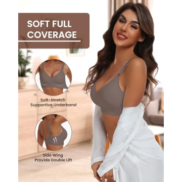HORISUN Push Up Bras for Women Wireless Seamless Bra Plus Size(Coffee S)