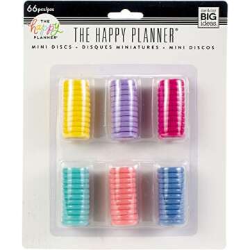 me & my BIG ideas Plastic Mini Discs Value Pack, Multi-Color - The Happy Planner Scrapbooking Supplies - Add Extra Pages, Notes & Artwork - More Space for Notebooks & Journals - 66 Pieces