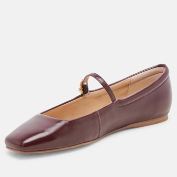 Riekhany Mary Jane Ballet Flats for Women Casual Square Toe Low Heel Slip On Flats Comfortable Ankle Buckle Strap Ballerina Shoes Wine Red