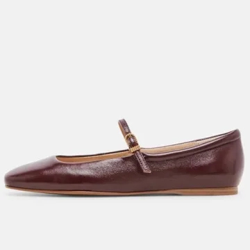 Riekhany Mary Jane Ballet Flats for Women Casual Square Toe Low Heel Slip On Flats Comfortable Ankle Buckle Strap Ballerina Shoes Wine Red