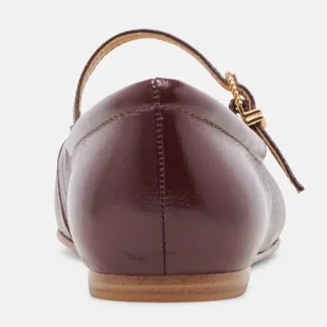 Riekhany Mary Jane Ballet Flats for Women Casual Square Toe Low Heel Slip On Flats Comfortable Ankle Buckle Strap Ballerina Shoes Wine Red