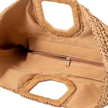 YYW Unique Handmade Tote Bag for Women, Hand-woven Straw Large Hobo Bag for Women Round Handle Ring Toto Retro Summer Beach Bag Beach Bag (Khaki)