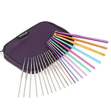 LIHAO Mixed Aluminum Handle Crochet Hooks Knitting Knit Needles Weave Yarn Set- 22 Pieces