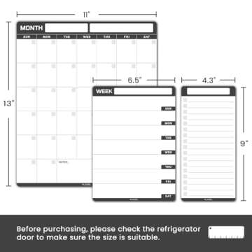 ALEZEL Magnetic Dry Erase Calendar for Refrigerator, Vertical Calendar Whiteboard for Fridge, Includes Magnetic Monthly Calendar & Weekly Dry Erase Board, List Board, 4 Markers + Eraser