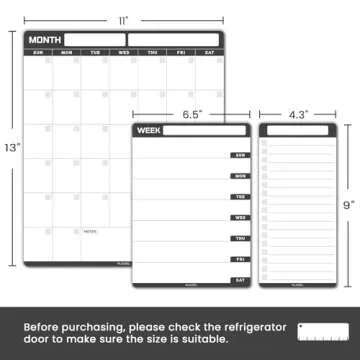 ALEZEL Magnetic Dry Erase Calendar for Refrigerator, Vertical Calendar Whiteboard for Fridge, Includes Magnetic Monthly Calendar & Weekly Dry Erase Board, List Board, 4 Markers + Eraser