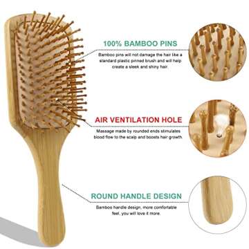 Combetter 100% Bamboo Hair Brushes and Comb Set - Comb for Women and Detangling, Great on All Hair, Eco-Friendly and Handmade for Women Men and Kids