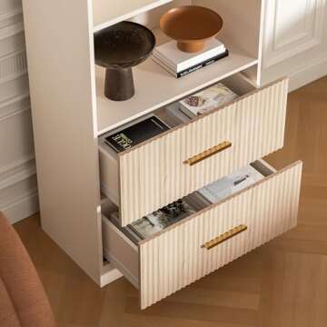 Housoul Oak Bookshelf with Drawers, 63" Tall Bookshelf with Storage, 3 Shelf Bookcase with Adjustable Shelf, 3 Tier Modern Bookshelf, Open Shelves Bookcase, Unique Bookshelf Home Office, Oak