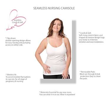 Under Control Nursing Cami Tank Tops for Breastfeeding Women Nursing Tops, Camisoles with Built in Bra 3Pack White Medium